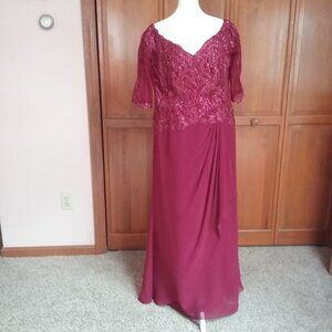 Montage by Mon Cheri Bridals Laced Bodice Burgundy Wine Gown